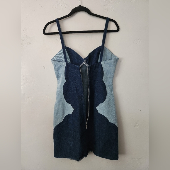 Understated Leather Cotton Denim Two Tone Back Zip Mini Dress XS - Picture 2 of 7